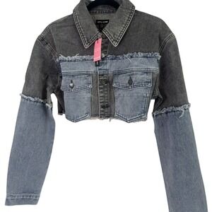 PrettyLittleThing Two Tone Cropped Jean Jacket | Size US 4‎ | NWT Denim Blend